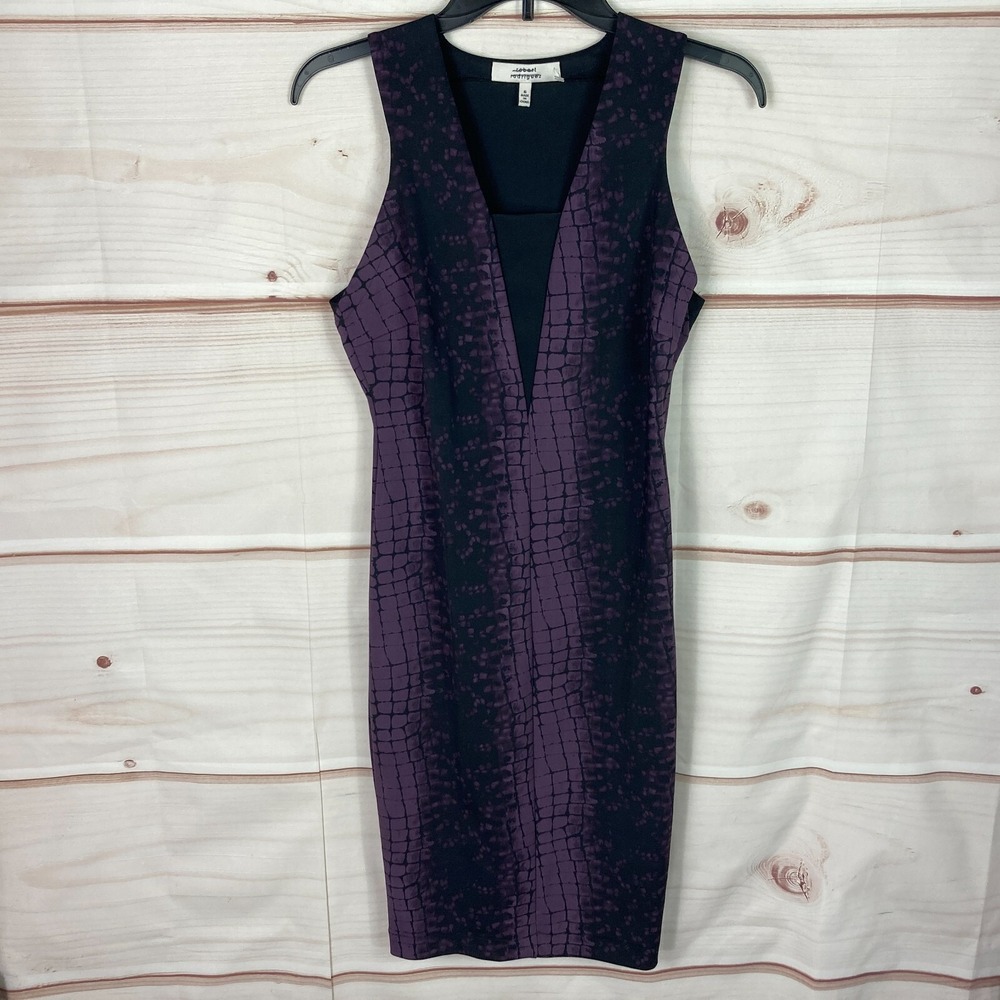 Robert Rodriguez Dress Womens 6 Black Purple Mini Bodycon Sleeveless Print